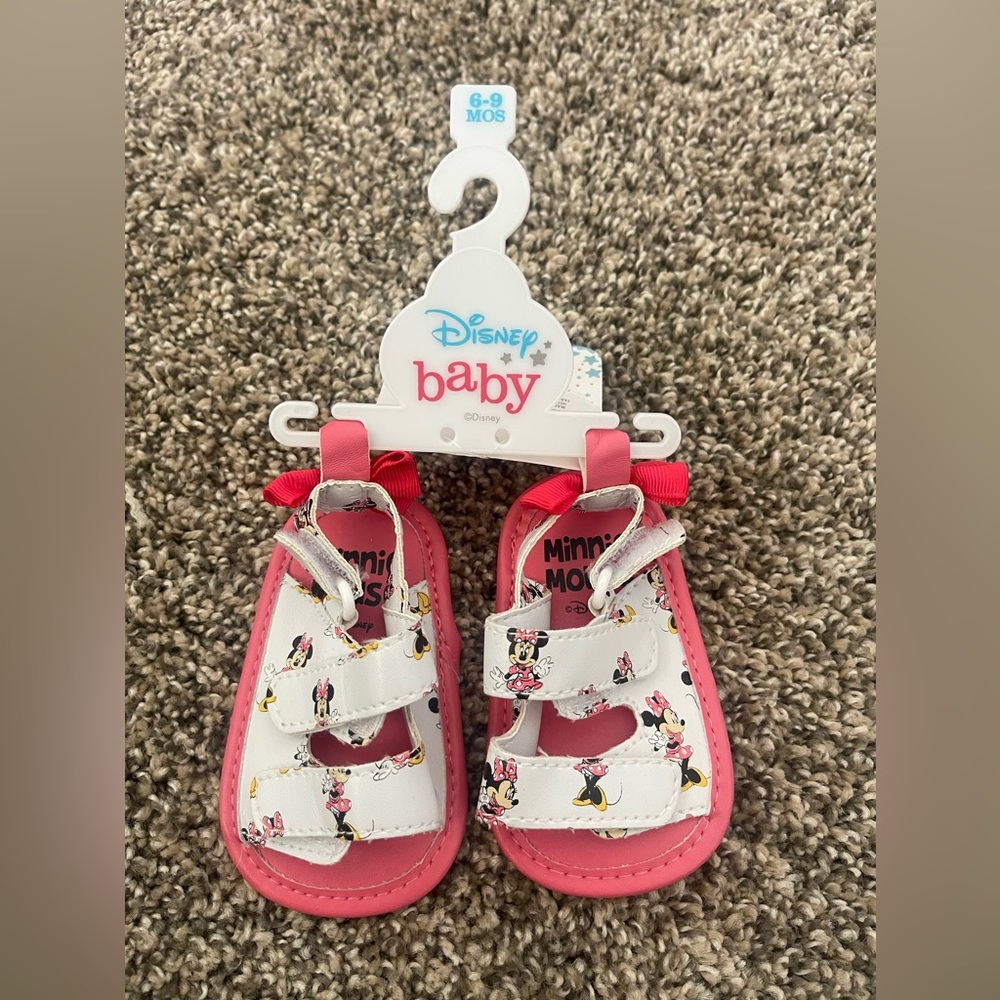 NWT Infant Disney Baby Minnie Mouse Sandals Pink White Size 6-9 Months